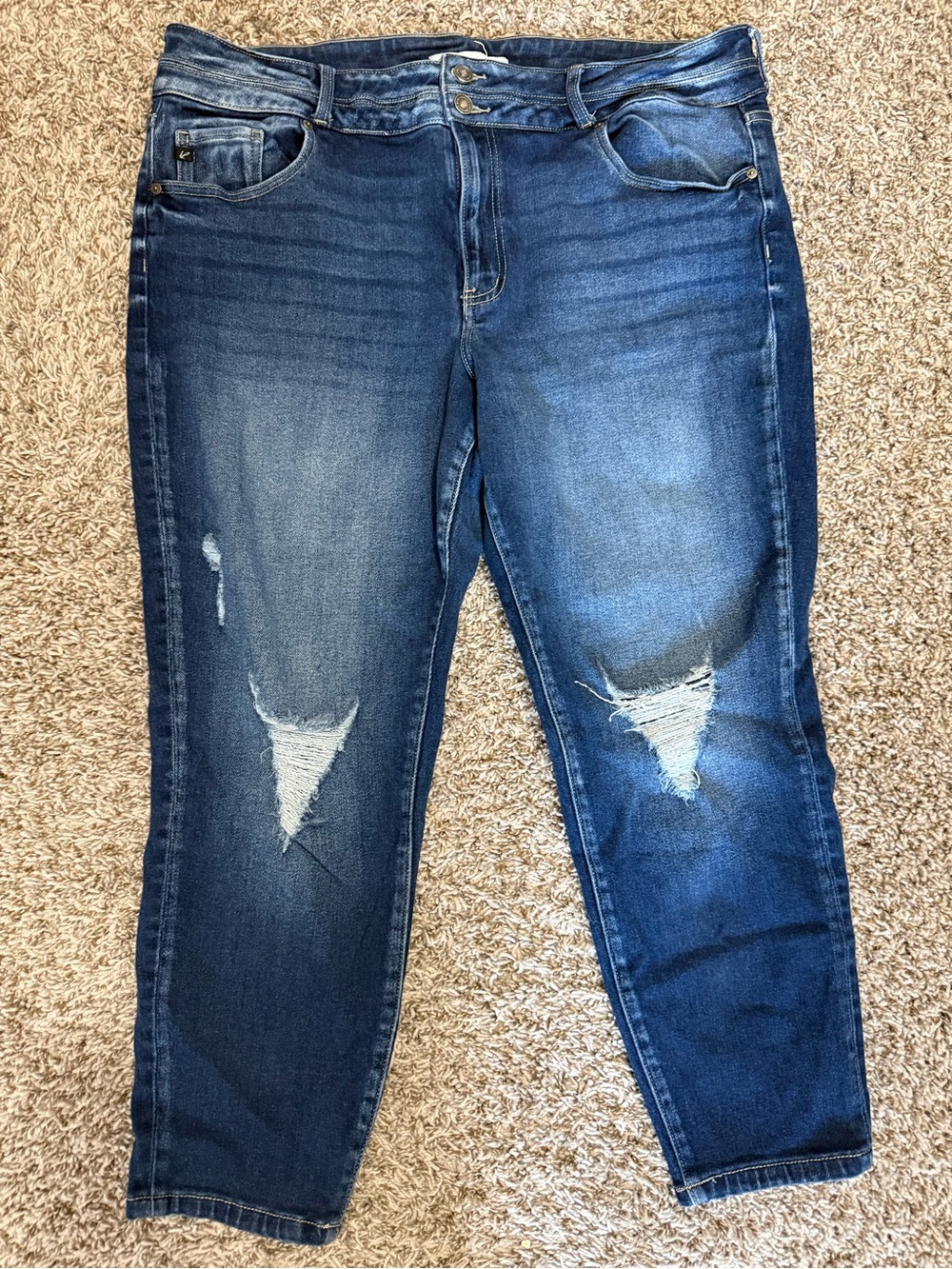 KanCan Medium Dark Blue Distressed Boyfriend Capris